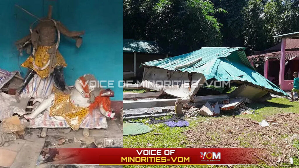 Four Hindu temples, several businesses, and multiple homes belonging to the Hindu community were reportedly attacked, vandalized, and looted in Garkati village and Badaghat Bazaar of Tahirpur, Sunamganj, on June 23. Photo: Collected